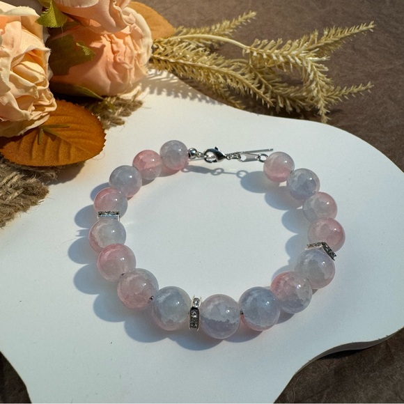 Blush Pink and Blue Beaded Bracelet - Picture 4 of 5